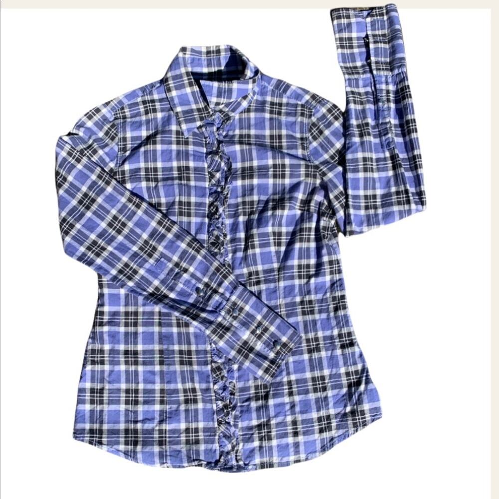 Banana Republic Blue Plaid Button Down Long Sleeve Top Size Small